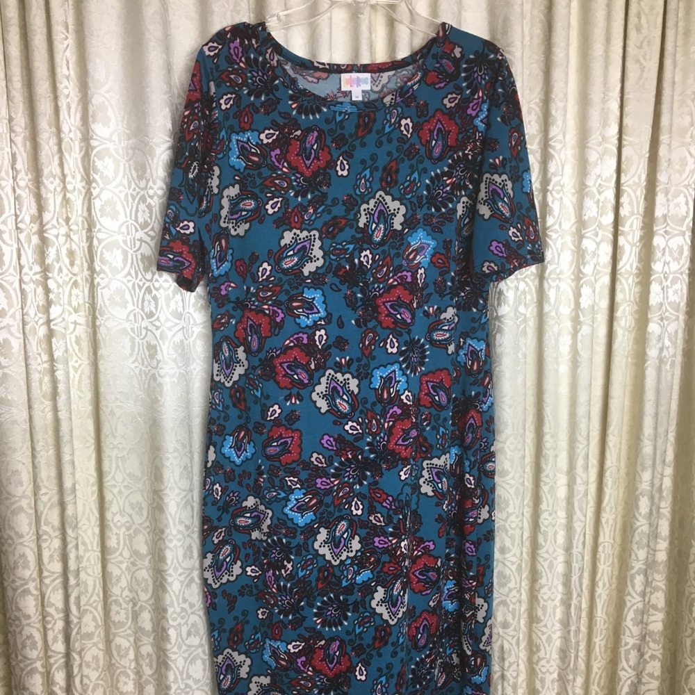 Sz M LuLaRoe Julia Dress. Paisley teal jade green
